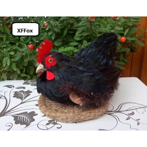 Big simulation black hen model on a mat foam&furs chicken doll gift about 30cm xf2052