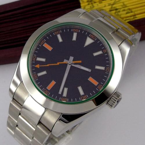 36MM Black Sterile Dial Sapphire Glass Polished Glass Case Back Miyota Automatic Mens Wristwatch