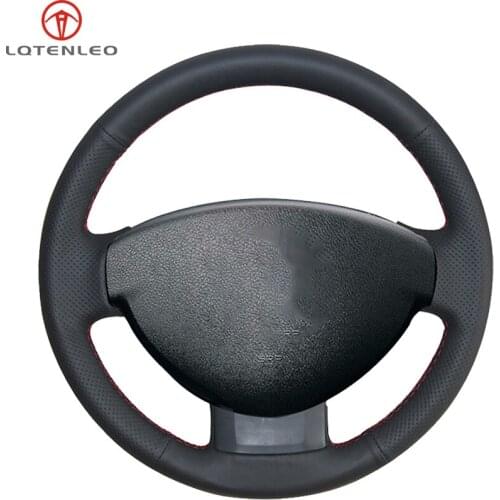 LQTENLEO Black Genuine Leather Steering Wheel Cover For Dacia (Renault) Duster 2010-2016 Sandero Lodgy Logan Dokker 2012-2017