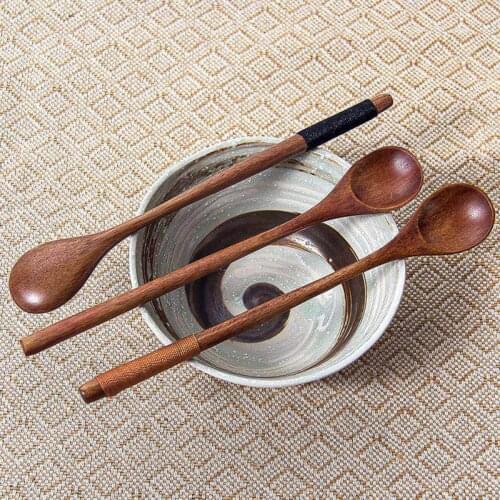 Japanese Style Wooden Coffee Spoon Long Handle Stirring Spoon Household Seasoning Tea Spoons Kitchen Supplies Coffeeware