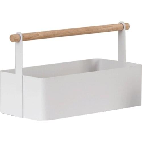 T3EC Home Tool Box Storage Basket Wood Handle Organizer Multi-function for Kitchen Bathroom Jewelry Cosmetic Container