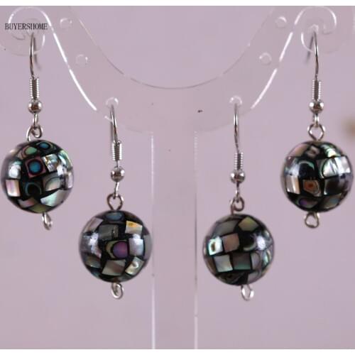Free Shipping New without tags Fashion Jewelry Natural all Sphere Beads New Zealand Abalone Shell Dangle Earring 1Pair RU063