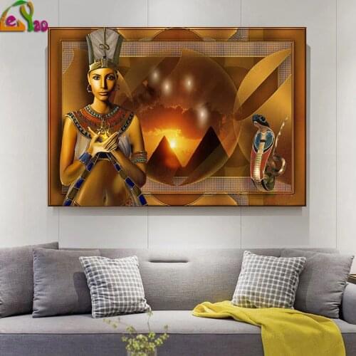Egypt Art Woman Sunset diamond Painting cross stitch Gold pyramid girl mosaic embroidery Cleopatra diamond Picture decoration
