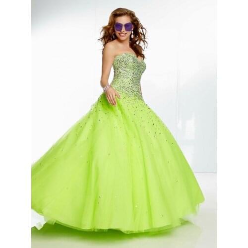 Fluorescent Green Quinceanera Dresses Crystal Party Prom Organza Ball Gown Sweetheart Quinceanera Dress Formal Women Dress