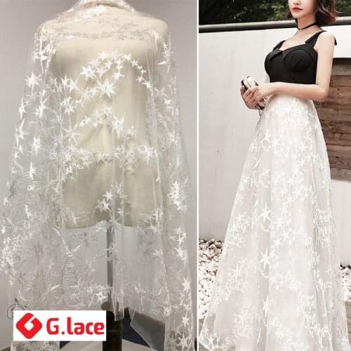 GLace 3Y/lotWhite/Pink Star Embroidered Lace Fabric Costume Dress Curtain Background Mesh DIY Cloth Accessories TX151