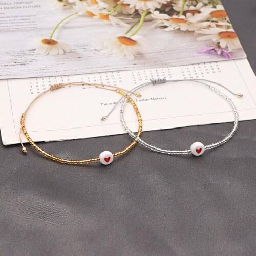 Go2boho Miyuki Couple Bracelets Gift Heart Bracelet For Girl Simple Jewelry Fashion Seed Bead Jewellery Adjuatable Rope Pulsera