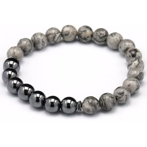 Hot Selling Wholesale Hematite With Grey Stone Popular New Pattern Bead Bracelets Jewelry for Men Charm BraceleT