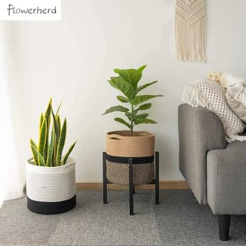 Cotton Rope Woven Basket Flower Pot Basket Straw Round Storage Basket Home Decor Storage Baskets Laundry Basket Foldable
