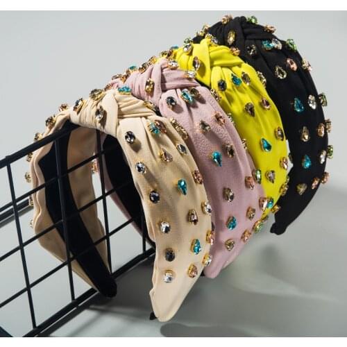 Hot Selling Fashion New Crystal Rhinestone Knot Headbands for Women 2020 Colorful Diamond Bling Fabric Headband Hair Accessories