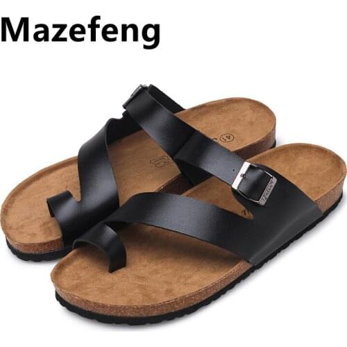 Mazefeng Brand PU Leather 2021 Summer Men Slippers Beach Sandals Comfort Men Casual Shoes Fashion Men Flip Flops Plus Size 35-46