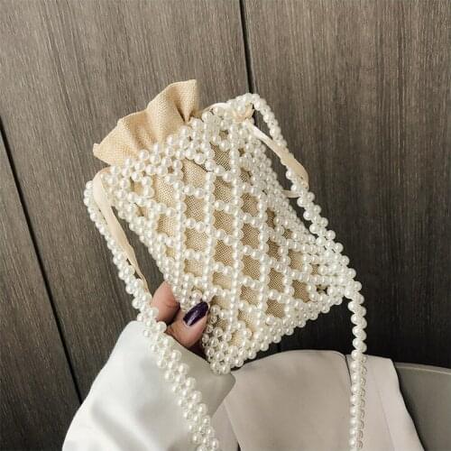 Fashion Pearl Woven Shoulder Bags Women Mini Cute Mobile Phone Bag Casual Woven Crossbody Bags Ladies Temperament Small Bag 2021