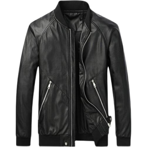 Leather Mens PU Jacket Fall Baseball Collar Zipper Black Slim Large Size Windproof Jacket Male Faux Leather Jacket