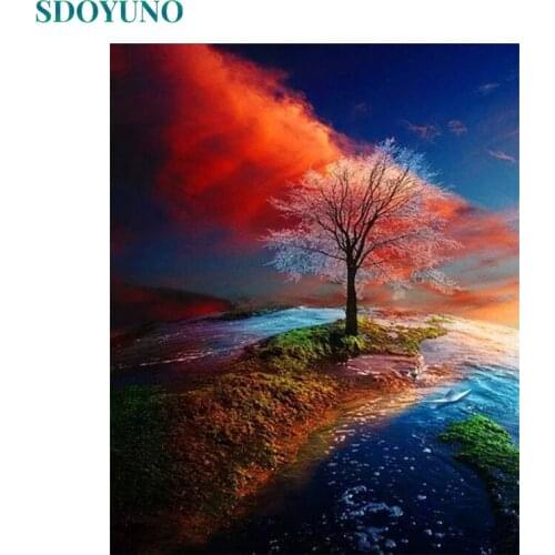 SDOYUNO 60x75cm Painting By Numbers Tree Scenery DIY Paint By Numbers On Canvas Landscape Frameless Hand Painting Home Decor