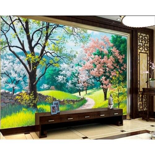 Beibehang Customize any size 3 d living room wall wallpaper, spring landscape mural picture oil painting picture mural wallpaper