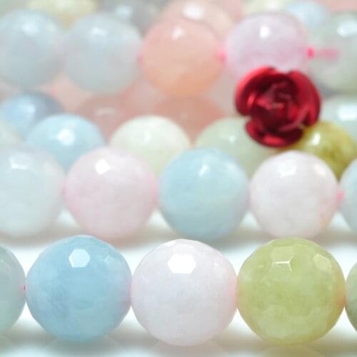 Natural Morganite Faceted Round Loose Beads Wholesale Gemstone Semi Precious Stone Bracelet Necklace Diy Jewelry Making Design