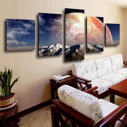 New style the big moon HD Painting Canvas Wall Artworks for home decoration 5 panels combined canvas painting