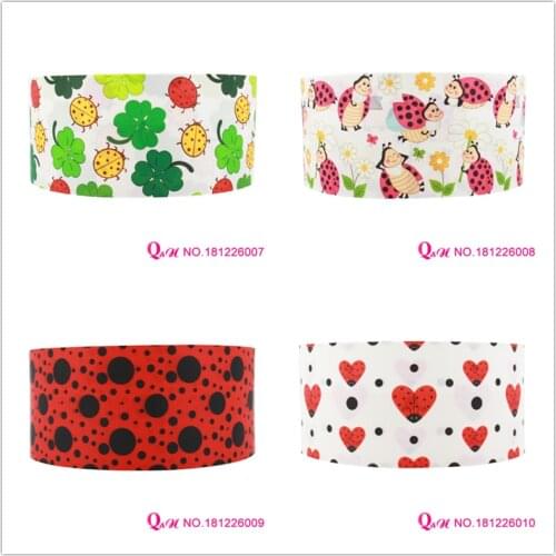 Q&N ribbon 16mm 22mm 25mm 38mm 50mm 75mm flower Ladybug cartoon printed grosgrain/FOE ribbon DIY Sewing Hairbows Gift