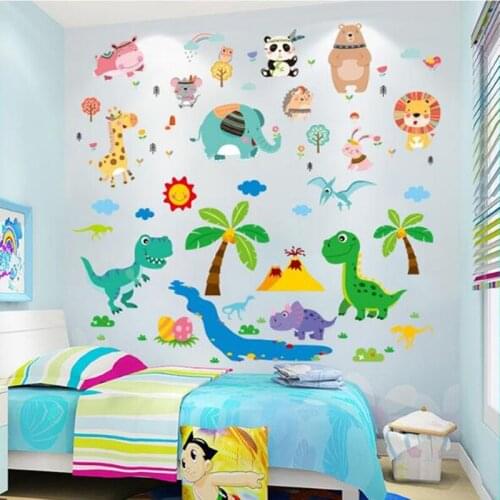 [SHIJUEHEZI] Cartoon Animals Wall Stickers DIY Elephant Bear Dinosaurs Wall Decals for Kids Rooms Baby Bedroom Home Decoration