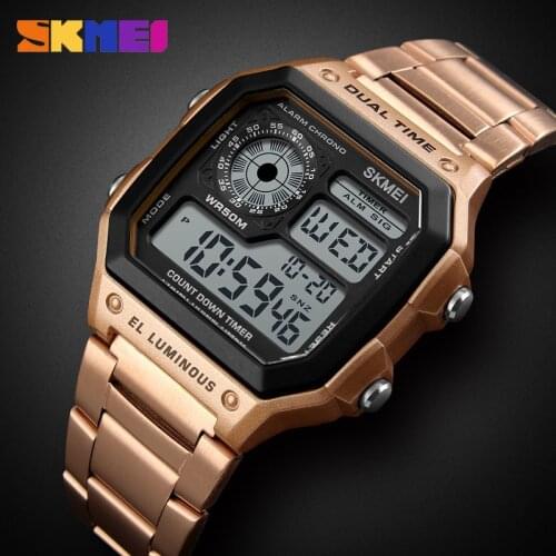 SKMEI Men Sports Watch Man Count Down Waterproof Watch Stainless Steel Fashion Digital Wristwatches Male Clock Relogio Masculino
