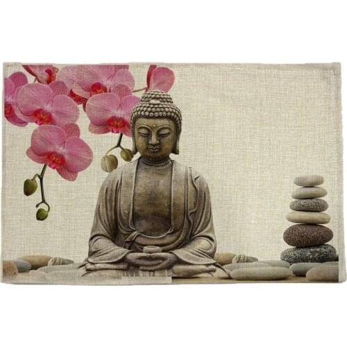 Orchid and zen pattern print linen placemat coasters disc pads bowl pad pot dining table mat coster heat insulation pad