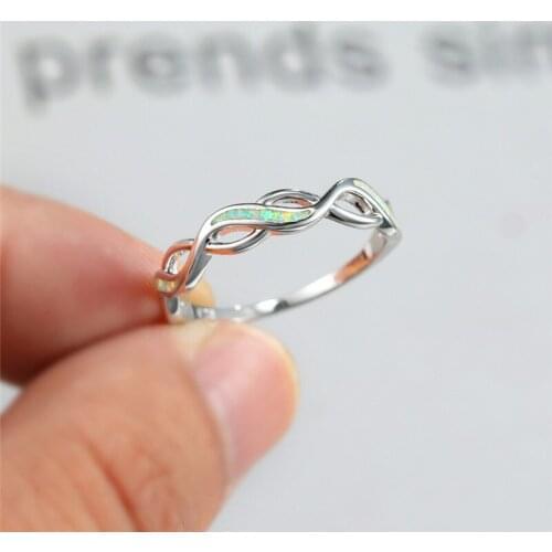 Vintage Female Blue Opal Stone Ring Classic Silver Color Thin Wedding Earrings Charm Hollow Geometry Engagement Rings For Women