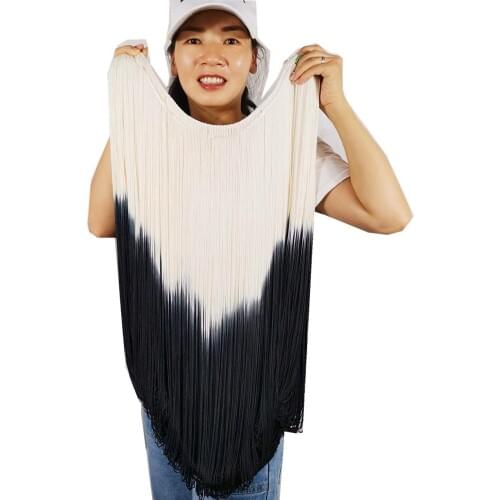 YACKALASI 3 Yards Long Fringe Tassel 60cm White And Black Dip Dye Ombre Lace Latin Dress Fringe Macrame Trims