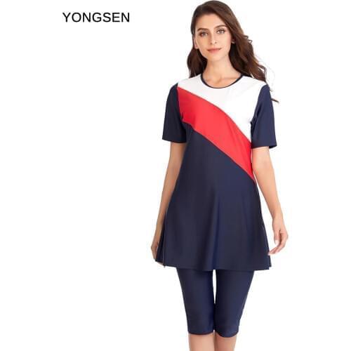 YONGSEN Plus Size Women Modest Hijab Muslim Swimsuit Islamic swim wear Burkinis Sport Swimwear Ladies Short sleeve With Swim Hat