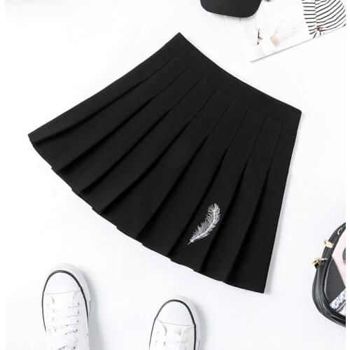 2020 New Womens Skirt Feather Embroidered High Waist Pleated Skirt Elastic Waist Skirt a-Line Medieval Skirt Retro Skirt