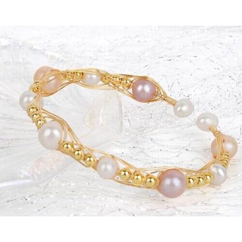 Jewelry Hand woven Winding ball 14k Gold injection 100% Natural freshwater Pearl bracelet for women