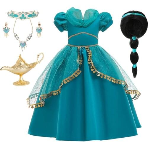 Jasmine Girls Dres Aladdin Lamp Belly Princess Dress Cosplay Costumes Baby Girls Christmas Tutu Tulle Halloween Clothing