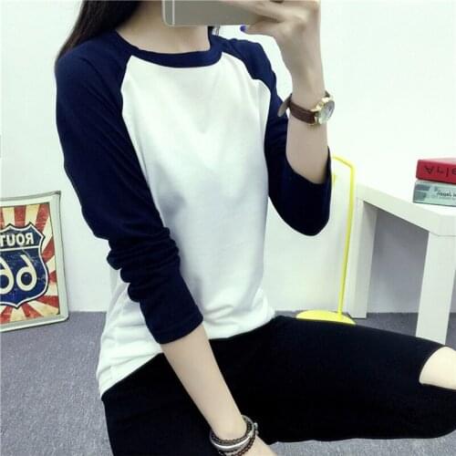 Women T-shirt 2020 Autumn Long Sleeve Color Block Tees Patchwork Fall New Multicolor O Neck Basic Tops Vetement Femme