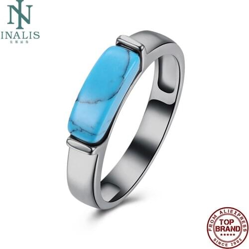 INALIS Kpop Style Rings For Women Blue Square Kallaite Stone Simple Female Ring Engagement Gift New Arrival Fashion Jewelry