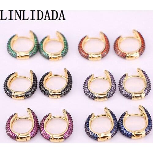 5Pair high quality Fashion Gold color circle Earring Women CZ Jewelry Colorful Cubic Zirconia clip Earring