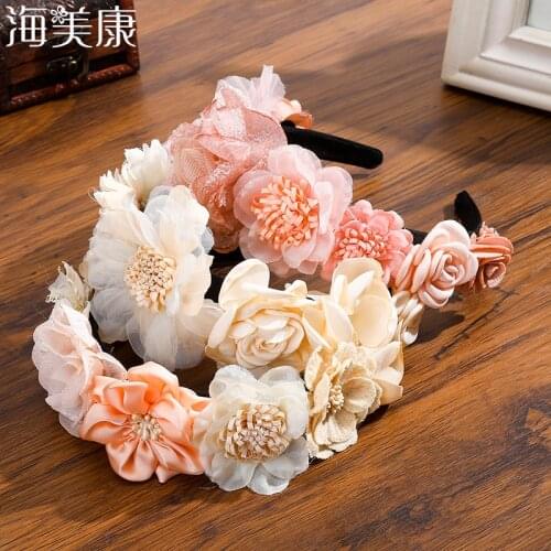 Haimeikang Bohemian Flower Crown Bride Women Hair Band Wedding Floral Headband Garland Bow Girl Flower Wreath Hair Accessories