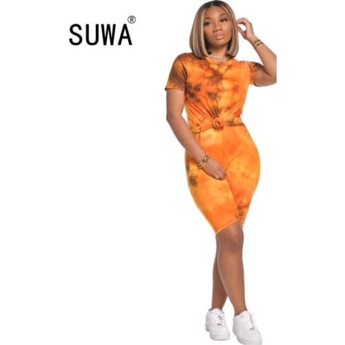 Tracksuit joggers women two piece outfits tie dye tee t-shirts + high waist sweatpants biker shorts summer matching sets