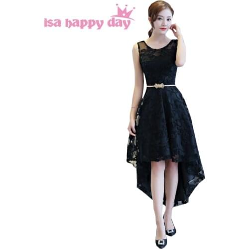 Illusion neckline asymmetrical elegant high low evening dress women dresses 2020 new fashion summer for girls in black H4253