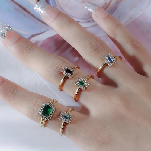 Luxury Multicolor Cubic Zirconia Adjustable Rings For Women Statement CZ Finger Rings Maxi Square Shape Ring Jewelry