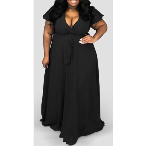 Plus Size Chiffon Dress for Womens 4XL V Neck Short Sleeve High Waist Floor Length Elegant Evening Night Party Long Vestidos Hot