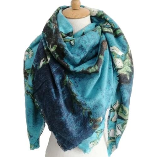 Winter Warm Cashmere Scarf Women Abstract Tree Print Shawl Wrap Ladies Soft Cape Blanket Square Bandana Plus Size 130cm*130cm