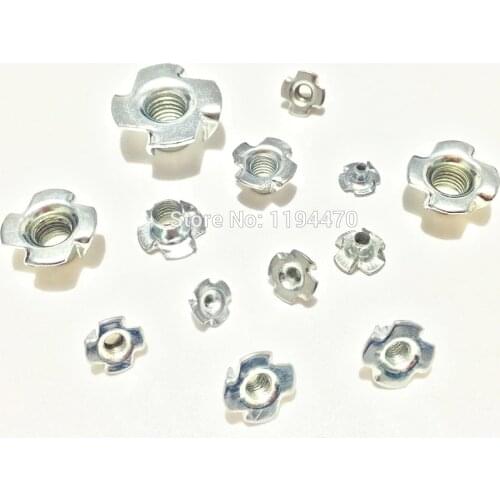 2-50pcs M3 M4 M5 M6 M8 M10 M12 Metric Zinc Plated Carbon Steel T Nuts 4 Prongs Knock In Wood Captive Nut Insert Nut
