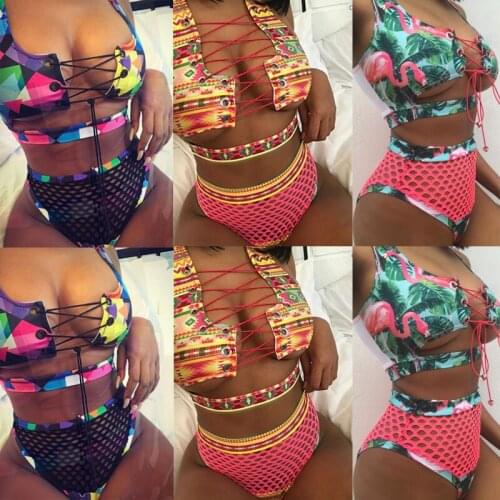2021 Sexy Bikini Tanga Women Swimsuit Mesh Thong Bikini Set African Bandage Swimwear Brazilian High Waist Bathing Suit Plus Size