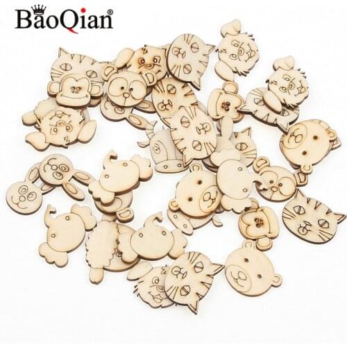 30pcs Natual Lovely Animal Pattern Wooden DIY Wood Craft for Handmade Scrapbooking Art Accessory Sewing Home Decoration