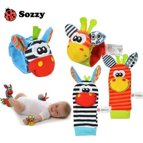 4pcs/lot Sozzy Baby Toys Garden Bug Wrist Rattle and Foot Socks 4 style(2 wrist rattles 2 socks)