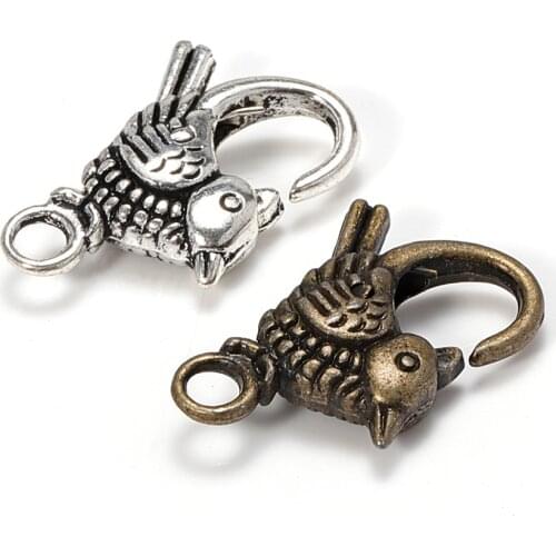5pcs/lot 18x22mm Antique Silver Birds Lobster Clasp Hooks For Necklace Bracelet Chain DIY Jewelry Accessory Findings Components