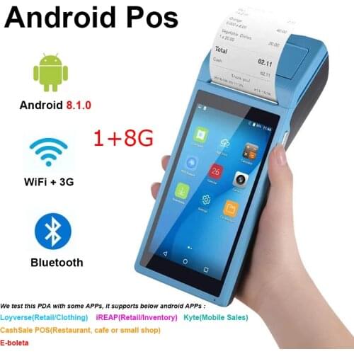 Android 8.1 WiFi 3G Bluetooth Pos PDA Terminal Printer With Thermal Paper 58mm Wireless Handheld Mobile Devices 5.5 Touch Screen