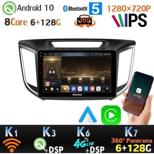 6G+128G 10.1" 1280*720 Android 10 Car Multimedia Player For Hyundai Creta IX25 2014-2019 GPS Radio 4G WiFi DSP 360 4*AHD Camera