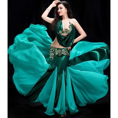 Shiny Belly Dance Clothes For Women Beaded Bra Sexy Performance Costume Bollywood Skirt Set Exotic Dancer Outfit JL1840