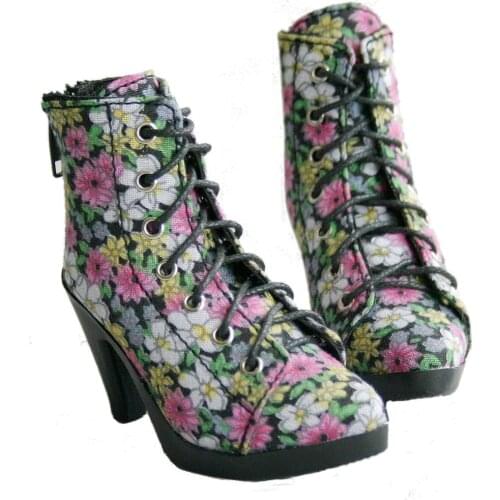 [wamami] 48# Black Flower 1/4 MSD BJD DOD Dollfie High Heels Flanging Boots/Shoes