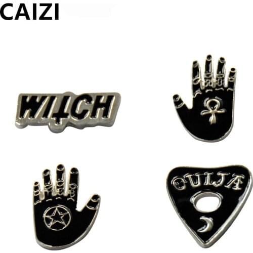 CAIZI 1 Set/4 Pcs New Black Hand Brooches and Enamel Pins for Women Cute Broshes Stard Helloween Jewelry Accessories Party Gifts