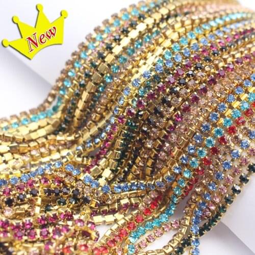 1M/lot Rhinestones Chain Flatback Gold claw Rhinestone Trim crystal for DIY Handcraft Sewing Trim Appliques needlework decor